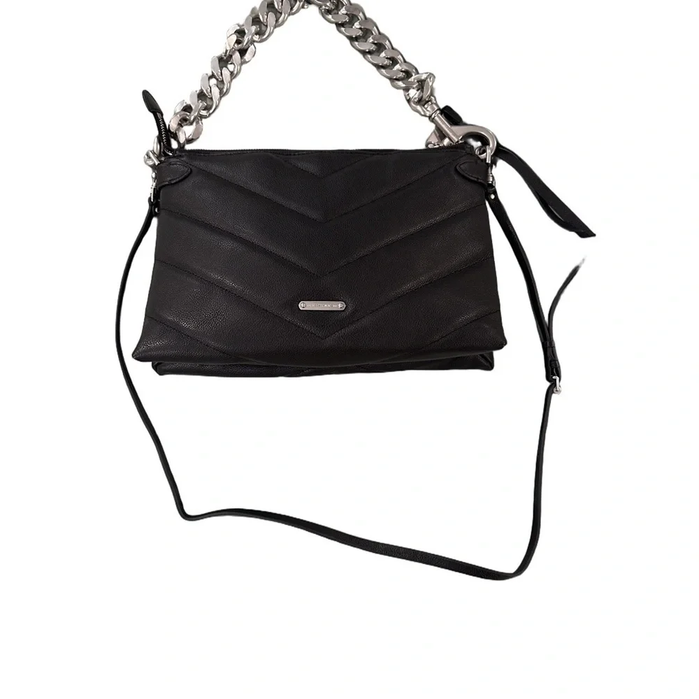 Rebecca Minkoff Black Silver Quilted Shoulder Bag